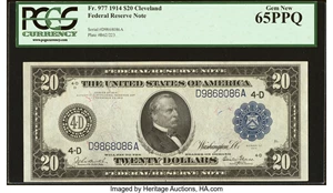 image for: Fr. 977 $20 1914 Federal Reserve Note PCGS Gem New 65PPQ....