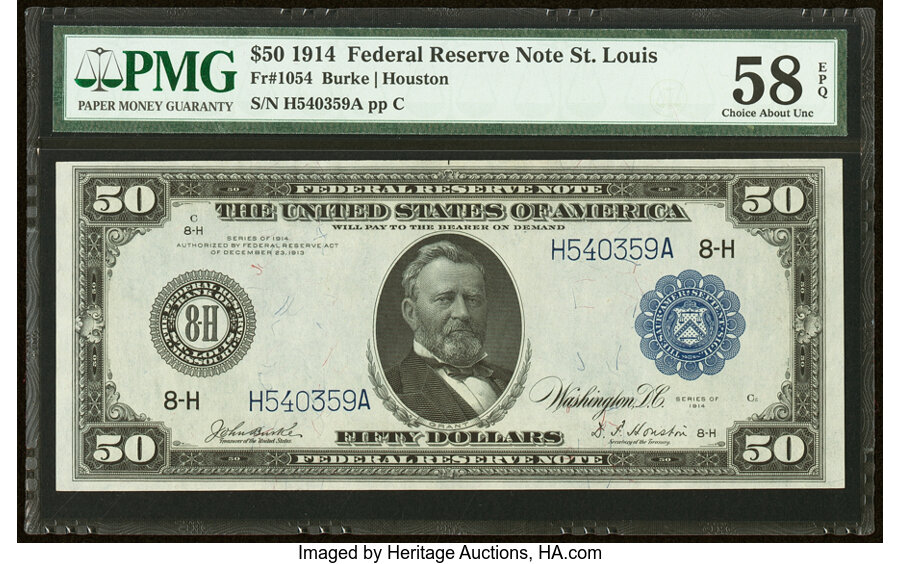 image for: Fr. 1054 $50 1914 Federal Reserve Note PMG Choice About Unc 58 EPQ....