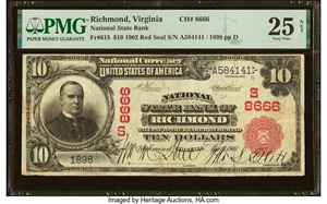 image for: Richmond, VA - $10 1902 Red Seal Fr. 615 National State Bank Ch. # (S)8666 PMG Very Fine 25 Net....