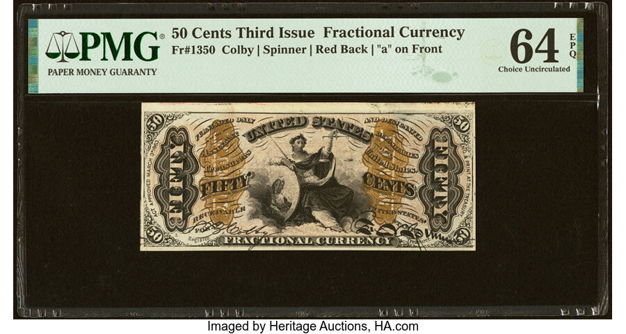 image for: Fr. 1350 50¢ Third Issue Justice PMG Choice Uncirculated 64 EPQ....