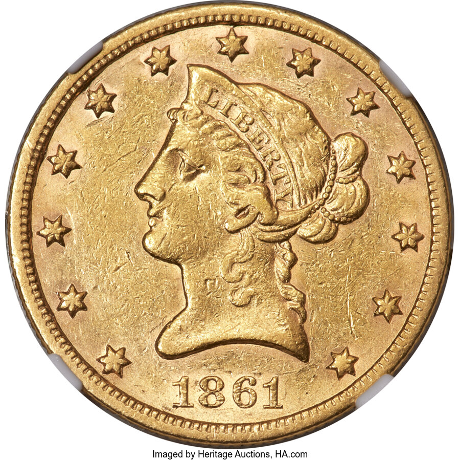 image for: 1861-S $10 AU58 NGC....