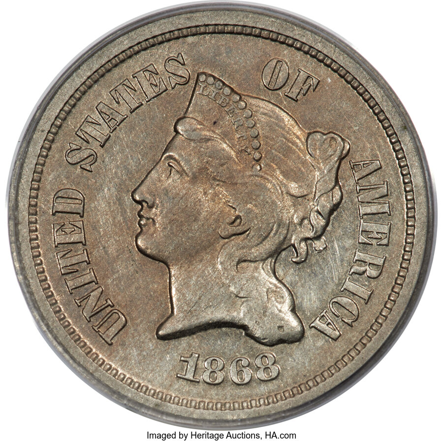 image for: 1868 5C Five Cents, Judd-630, Pollock-700, R.7, PR55 PCGS....