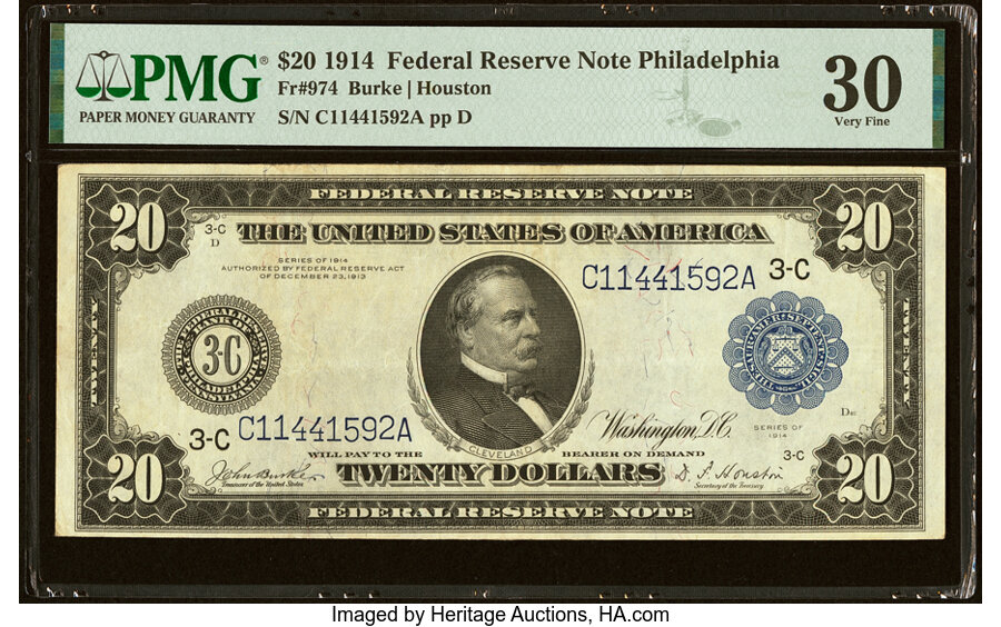 image for: Fr. 974 $20 1914 Federal Reserve Note PMG Very Fine 30....