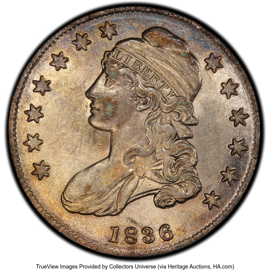 image for: 1836 50C Beaded Reverse, O-106, R.1, AU53 PCGS. Inaccurately attributed by PCGS as O-106a....