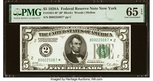 image for: Fr. 1951-B* $5 1928A Federal Reserve Star Note. PMG Gem Uncirculated 65 EPQ....