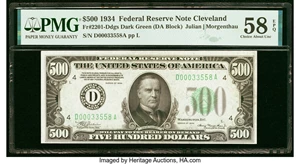 image for: Fr. 2201-D $500 1934 Federal Reserve Note. PMG Choice About Unc 58 EPQ....