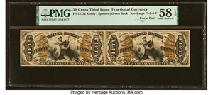 image for: Fr. 1373a 50¢ Third Issue Justice Uncut Pair PMG Choice About Unc 58 EPQ....
