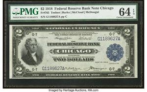 image for: Fr. 765 $2 1918 Federal Reserve Bank Note PMG Choice Uncirculated 64 EPQ....