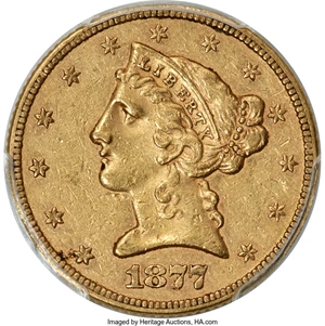 image for: 1877 $5 AU50 PCGS....