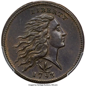 image for: 1793 1C Wreath, Vine and Bars Edge, S-8, B-13, R.3, MS62 Brown PCGS. CAC....