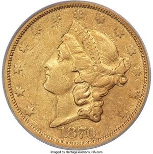 image for: 1870-CC $20 XF45 PCGS. Variety 1-A....