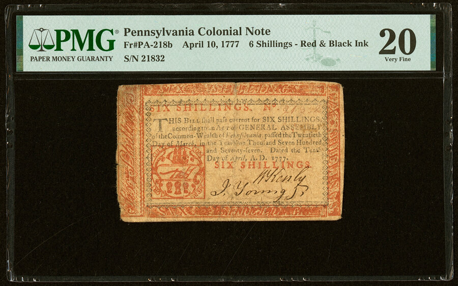 image for: Pennsylvania April 10, 1777 6s PMG Very Fine 20....