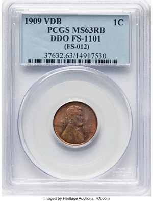 image for: 1909 VDB 1C Doubled Die Obverse, FS-1101, MS63 Red and Brown PCGS. (FS-012). PCGS Population: (18/46). NGC Census: (0/0). C...