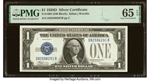 image for: Fr. 1604 $1 1928D Silver Certificate. PMG Gem Uncirculated 65 EPQ....