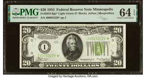 image for: Fr. 2054-I* $20 1934 Light Green Seal Federal Reserve Star Note. PMG Choice Uncirculated 64 EPQ....