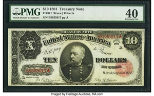 image for: Fr. 371 $10 1891 Treasury Note PMG Extremely Fine 40....