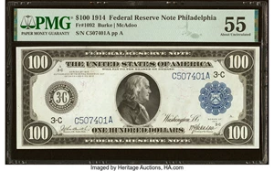 image for: Fr. 1092 $100 1914 Federal Reserve Note PMG About Uncirculated 55....
