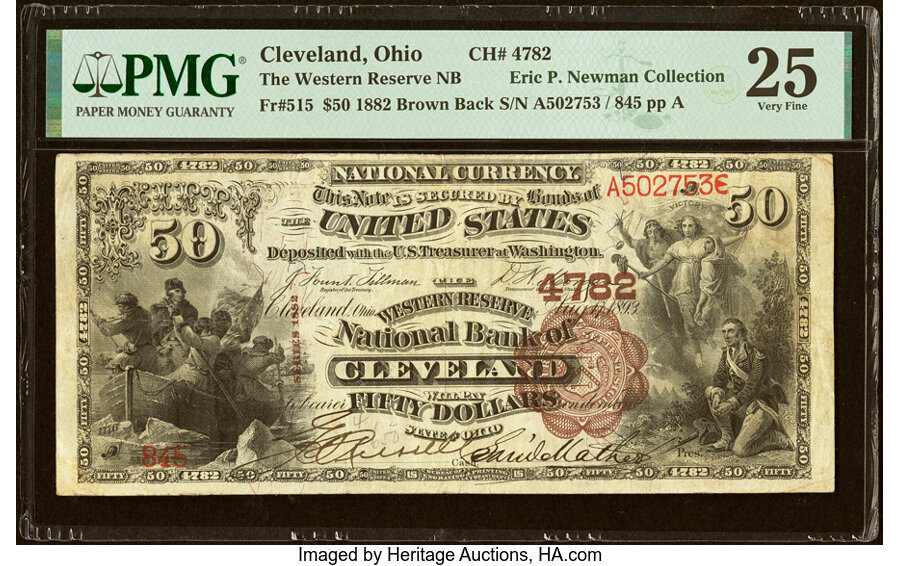 image for: Cleveland, OH - $50 1882 Brown Back Fr. 515 The Western Reserve National Bank Ch. # 4782 PMG Very Fine 25....