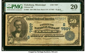 image for: Vicksburg, MS - $50 1902 Date Back Fr. 667 Citizens National Bank Ch. # (S)7507 PMG Very Fine 20....