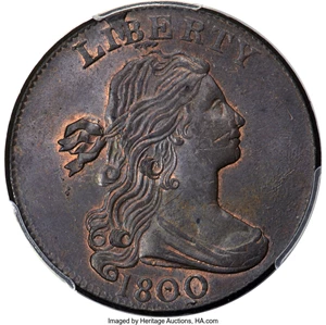 image for: 1800 1C S-197, B-12, R.1, MS64 Red and Brown PCGS. ...