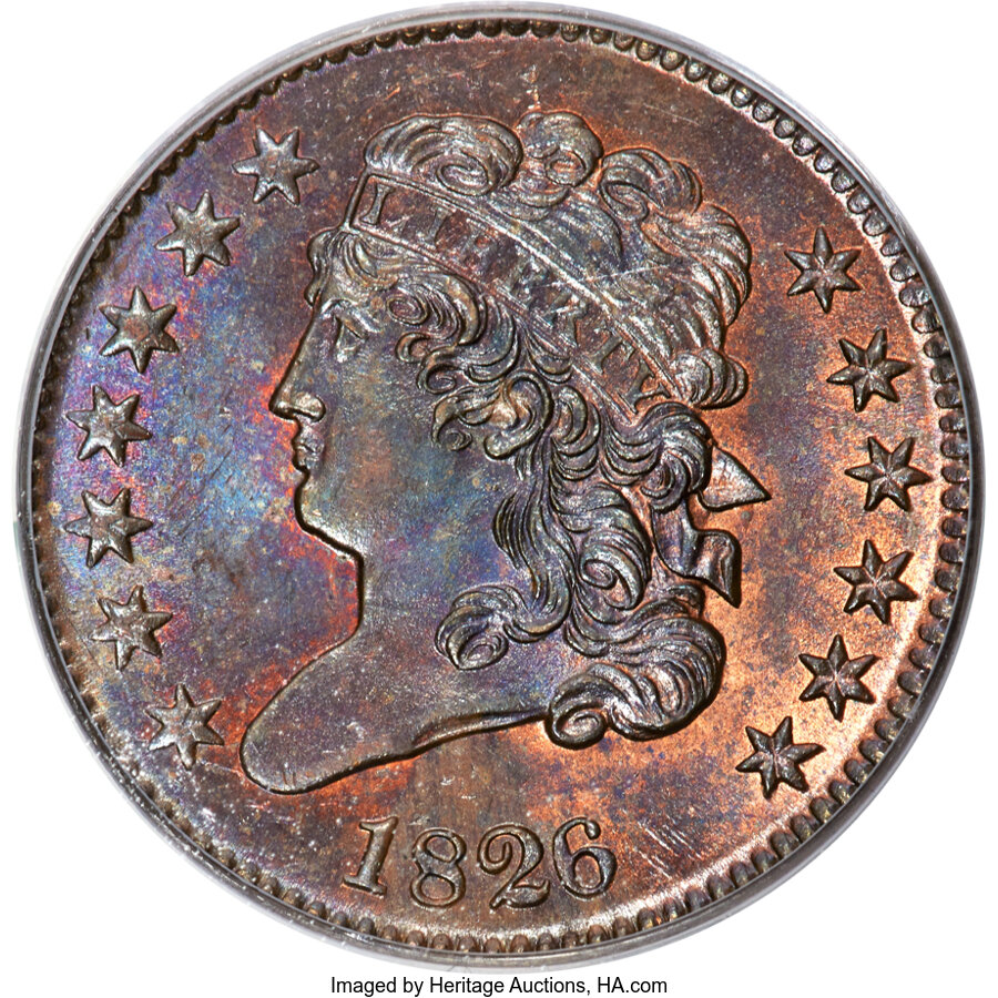image for: 1826 1/2 C C-1, B-1, R.1, MS64 Red and Brown PCGS....