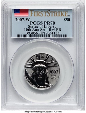 image for: 2007-W $50 Half-Ounce Platinum Eagle, Statue of Liberty, Reverse Proof, 10th Anniversary Set , First Strike, PR70 PCGS....