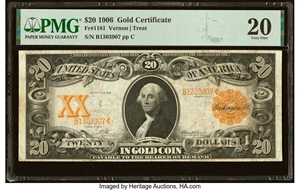 image for: Fr. 1181 $20 1906 Gold Certificate PMG Very Fine 20....