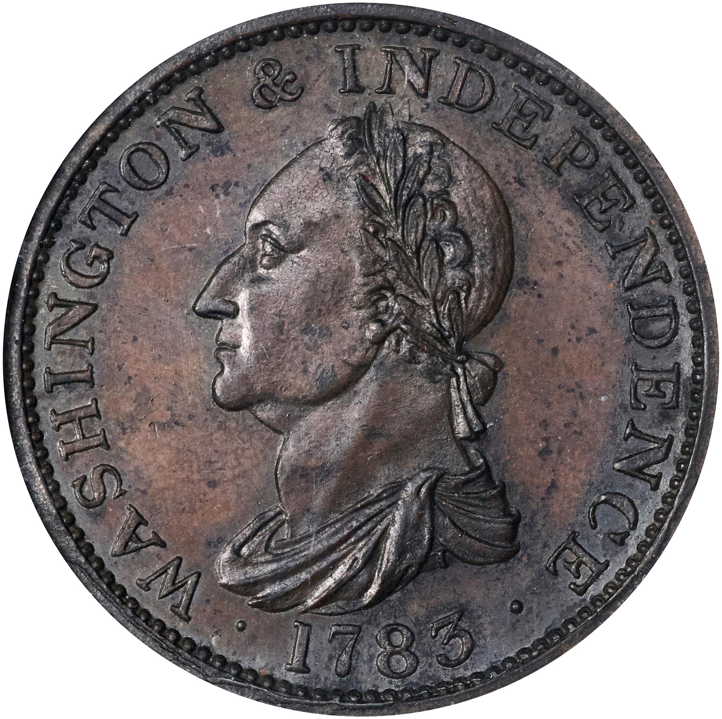 image for: "1783" (ca. 1860) Washington Draped Bust Copper. Restrike. Musante GW-106B, Vlack 14-J, Baker-3E, W-10310. No Button. Copper. Plain Edge. Proof-62 BN (NGC).