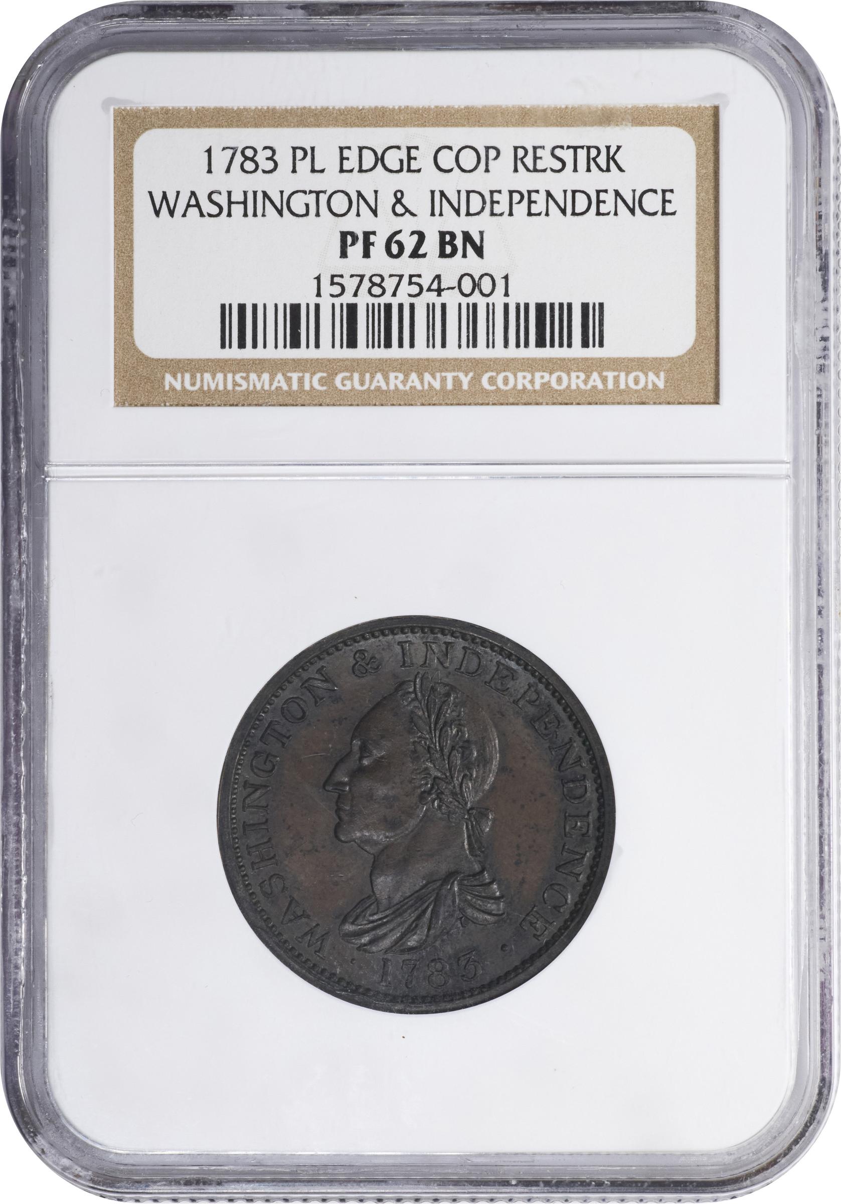 image for: "1783" (ca. 1860) Washington Draped Bust Copper. Restrike. Musante GW-106B, Vlack 14-J, Baker-3E, W-10310. No Button. Copper. Plain Edge. Proof-62 BN (NGC).