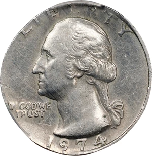 image for: 1974 Washington Quarter. Struck on Nickel Planchet. AU-55 (PCGS).