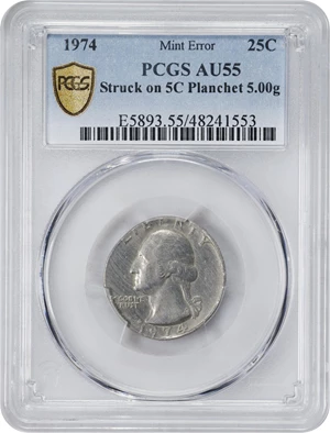 image for: 1974 Washington Quarter. Struck on Nickel Planchet. AU-55 (PCGS).