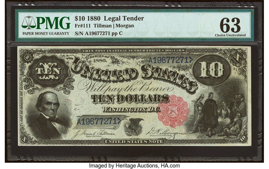 image for: Fr. 111 $10 1880 Legal Tender PMG Choice Uncirculated 63....