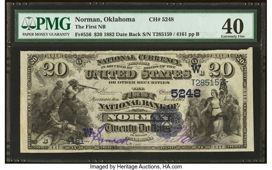 image for: Norman, OK - $20 1882 Date Back Fr. 556 The First National Bank Ch. # (W)5248 PMG Extremely Fine 40....