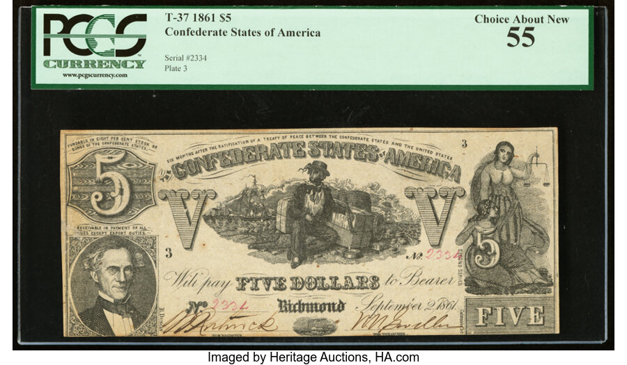 image for: T37 $5 1861 PF-2 Cr. 285 PCGS Choice About New 55....