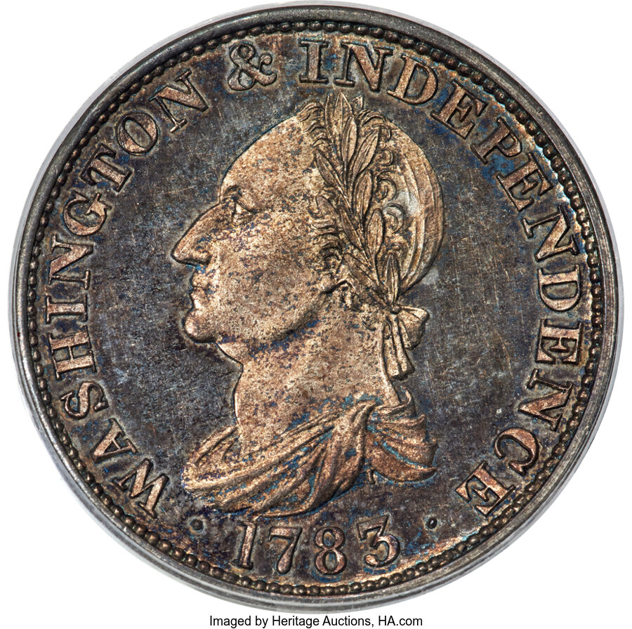 image for: 1783 1C Washington & Independence Cent, Draped Bust, No Button, Engrailed Edge, Silver Restrike, PR64 PCGS. Baker-3A, Vlack 1...