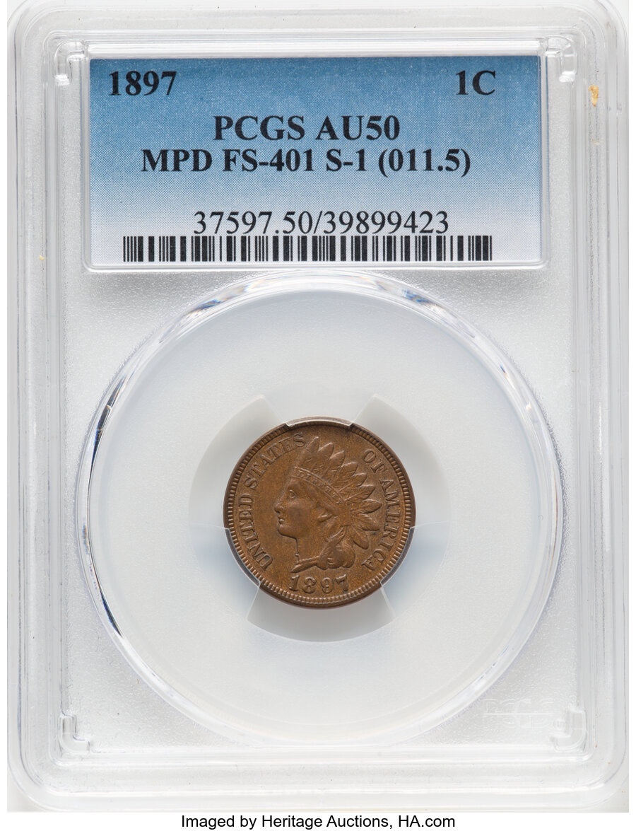 image for: 1897 1C Misplaced Date, Snow-1, FS-401, AU50 PCGS. (011.5). PCGS Population: (4/41).  Mintage 50,466,330....