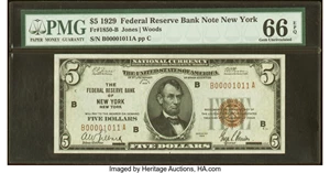 image for: Fr. 1850-B $5 1929 Federal Reserve Bank Note. PMG Gem Uncirculated 66 EPQ....