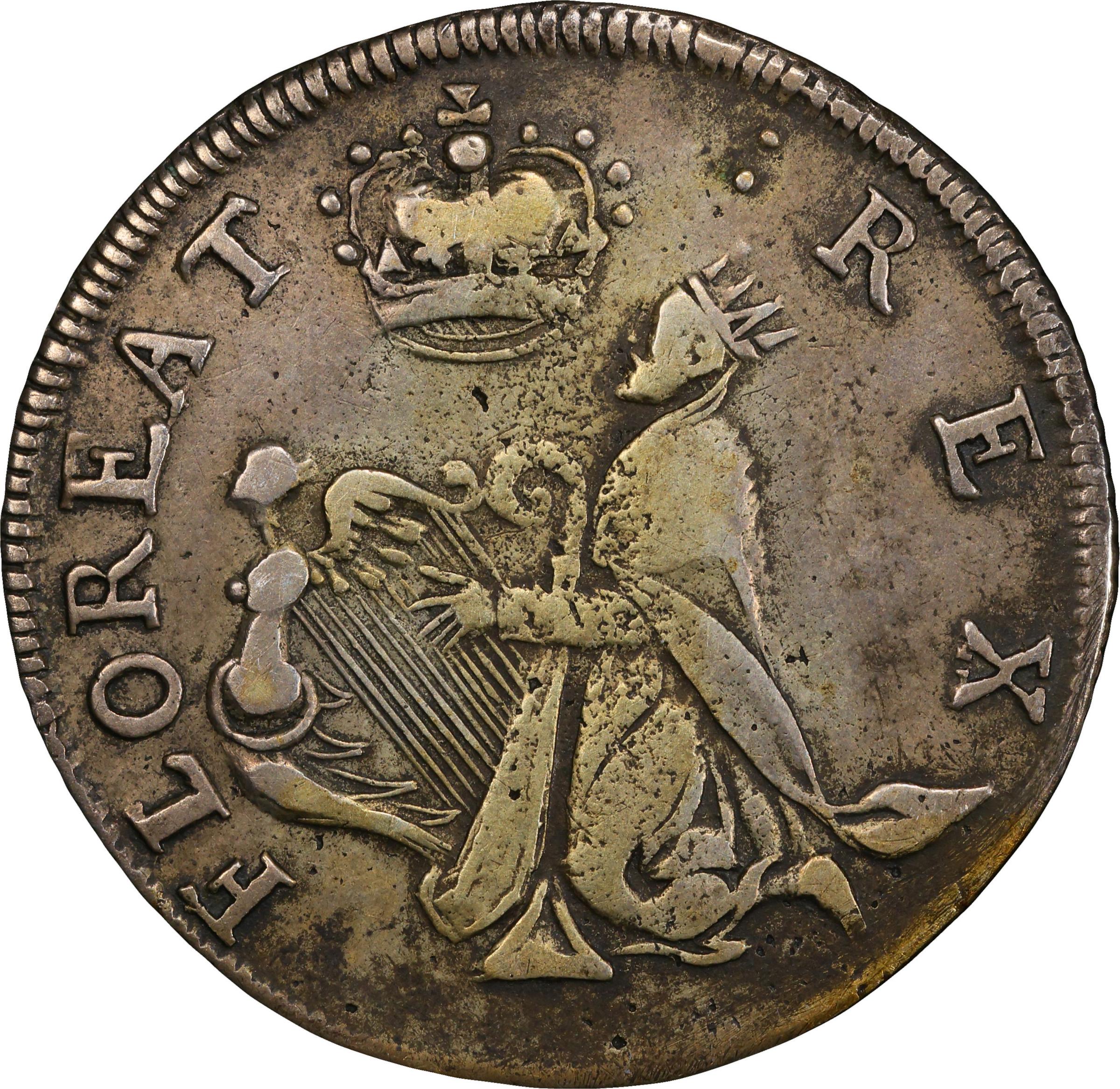 image for: Undated (ca. 1652-1674) St. Patrick Farthing. Martin 1d.1-Ba.11, W-11520. Rarity-6+. Silver. Nothing Below King. EF-45 (PCGS).