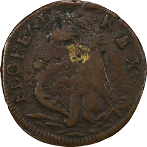 image for: Undated (ca. 1652-1674) St. Patrick Farthing. Martin 3b.7-Ea.4, W-11500. Rarity-8. Copper. Sea Beasts Below King, Masonic Punctuation. VG Details--Environmental Damage (PCGS).