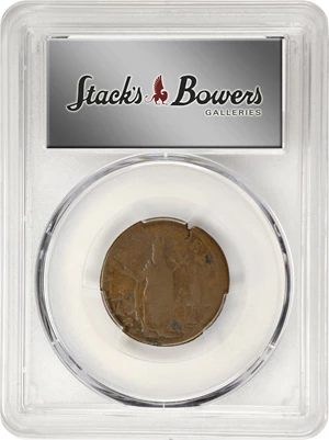 image for: Undated (ca. 1652-1674) St. Patrick Farthing. Martin 3f.1-Fb.4, W-11500. Rarity-7. Copper. Sea Beasts Below King, Masonic Punctuation. Good-6 (PCGS).
