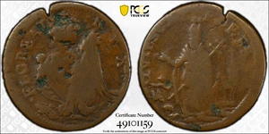 image for: Undated (ca. 1652-1674) St. Patrick Farthing. Martin 3f.1-Fb.4, W-11500. Rarity-7. Copper. Sea Beasts Below King, Masonic Punctuation. Good-6 (PCGS).