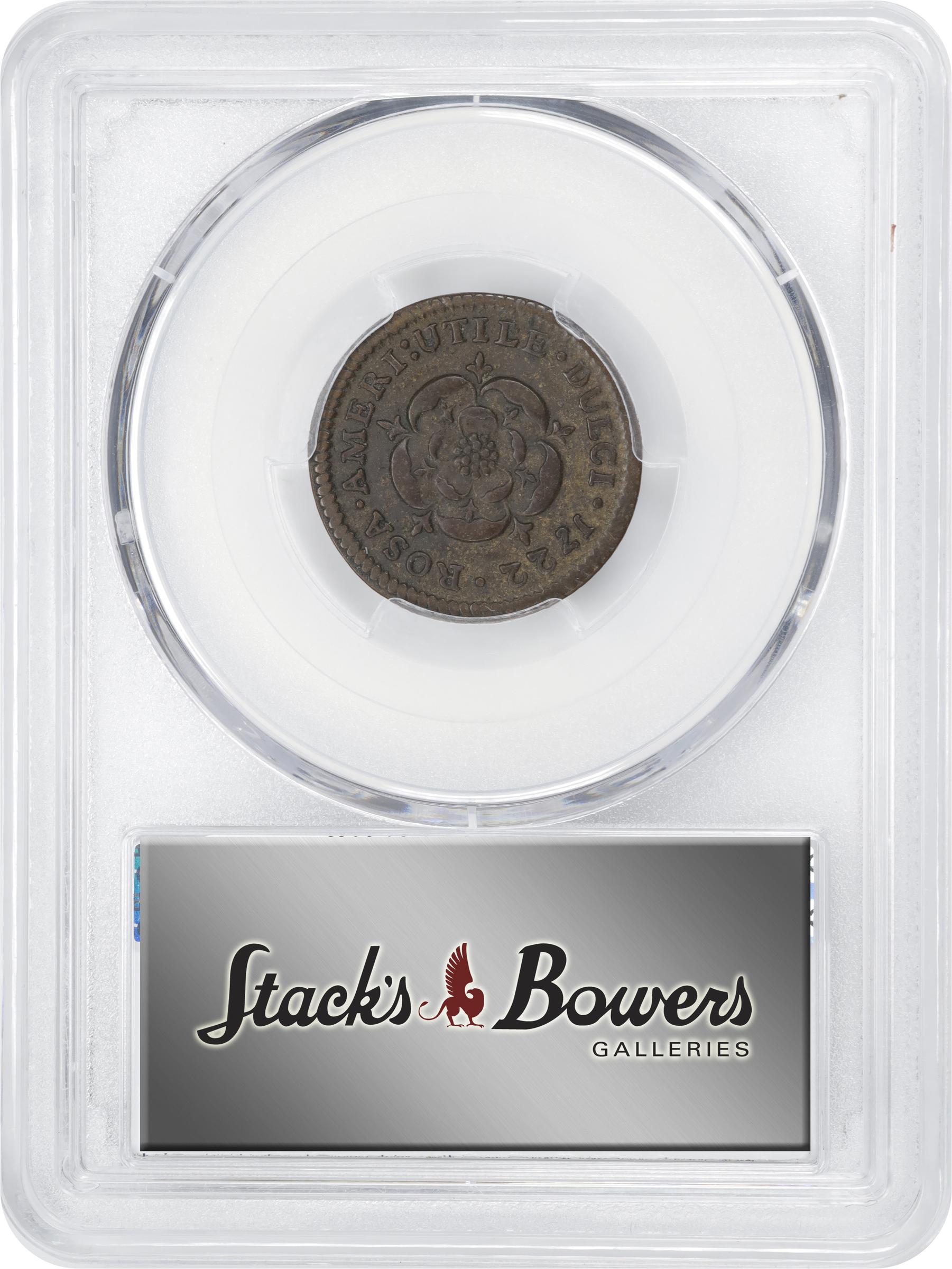 image for: 1722 Rosa Americana Halfpenny. Martin 2.1-B.1, W-1218. Rarity-4. D:G:REX / ROSA AMERI. UTILE DULCI. VF-30 (PCGS).
