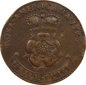 image for: 1723 Rosa Americana Twopence. Martin 3.20-E.11, W-1334. Rarity-6. VF Details--Repaired (PCGS).