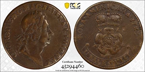 image for: 1723 Rosa Americana Twopence. Martin 3.20-E.11, W-1334. Rarity-6. VF Details--Repaired (PCGS).