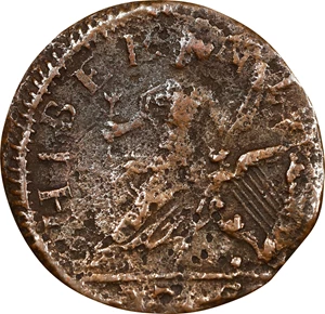 image for: 1760 Voce Populi Farthing. Nelson-1, W-13800. Rarity-5. Large Letters. Very Fin, Environmental Damage.