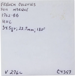 image for: 1762-BB Sou Marque. Strasbourg Mint. Vlack-276. Rarity-1. Choice About Uncirculated.
