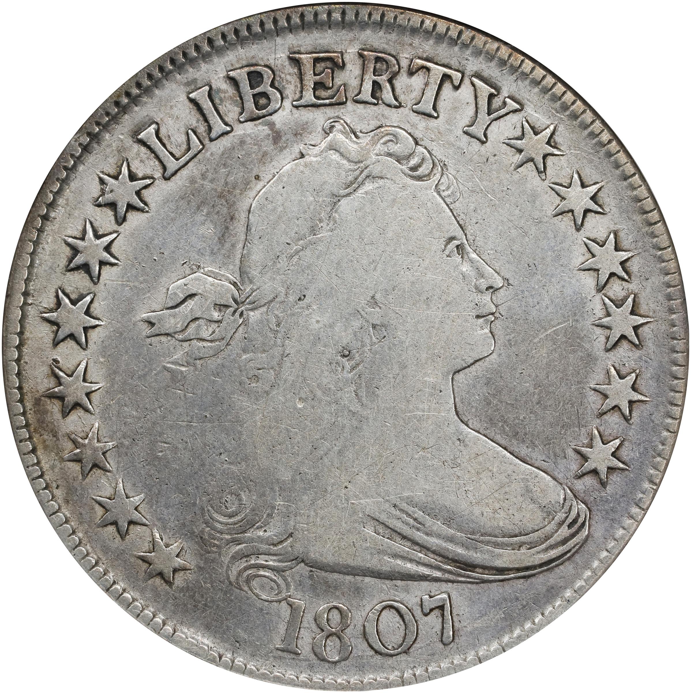 image for: 1807 Draped Bust Half Dollar. O-110, T-3. Rarity-2. Net VG-8 (ANACS). Fine Details--Cleaned. OH.