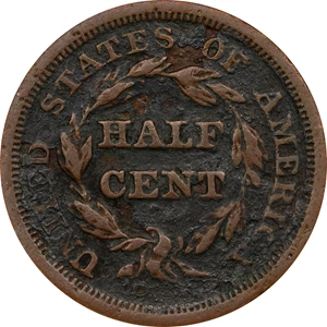 image for: 1853 Braided Hair Half Cent. C-1. Rarity-1. VF-30 Details--Corroded (ANACS).