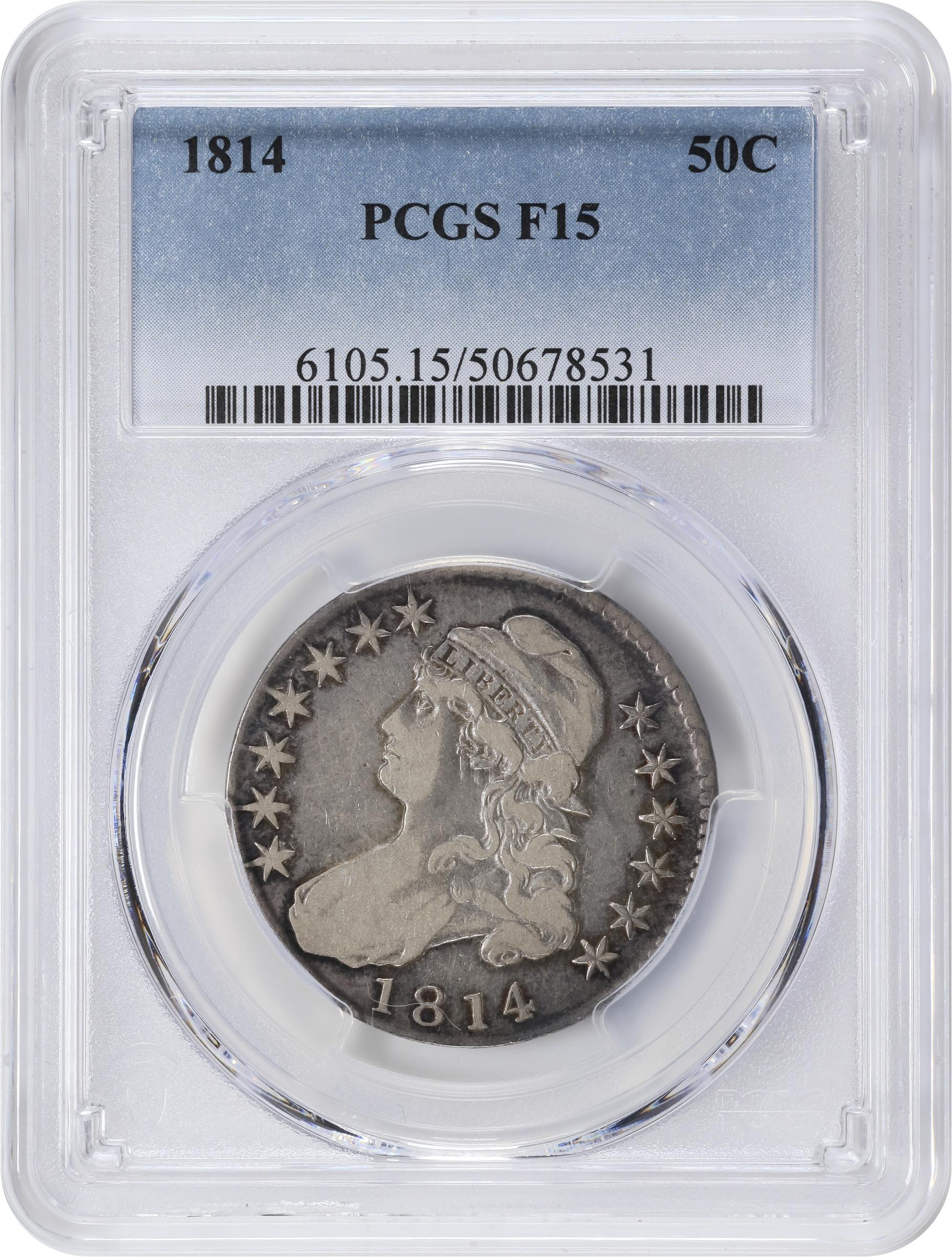 image for: 1814 Capped Bust Half Dollar. O-105a. Rarity-4. Single Leaf Below Wing. Fine-15 (PCGS).