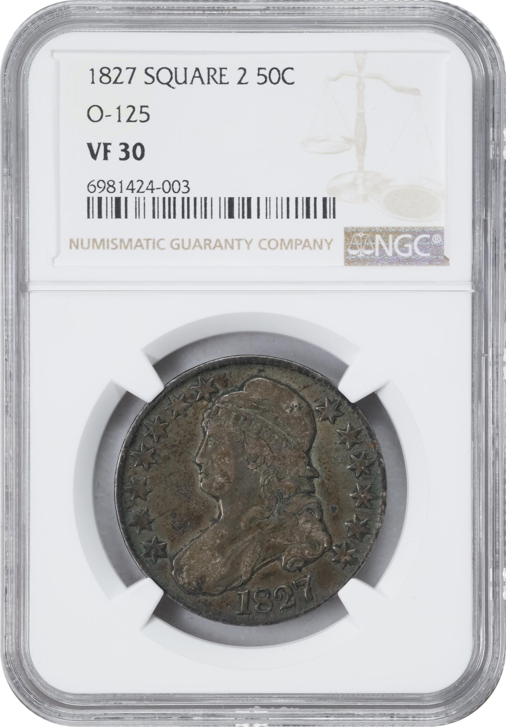 image for: 1827 Capped Bust Half Dollar. O-125. Rarity-3. Square Base 2. VF-30 (NGC).